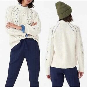 J. Crew Women's Ivory Pom Cable Knit Sweater Size S